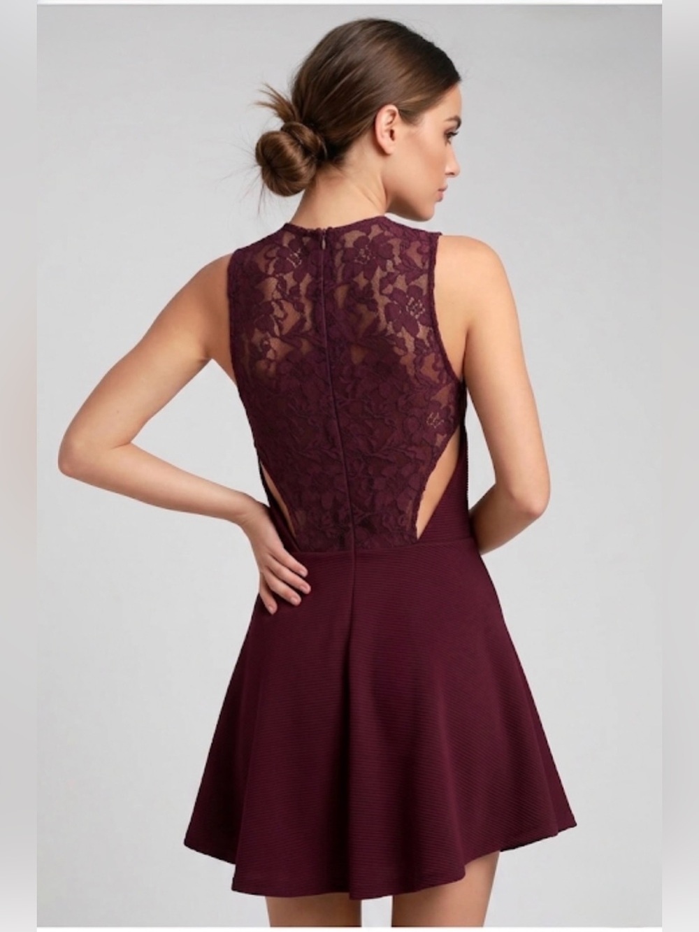 Love Culture Sexy & Classy Burgundy / Plum Lace Back Mini Dress S